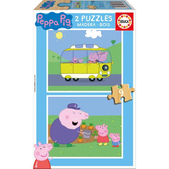 Puzzle Educa Peppa Pig 2 x 9 peças de madeira