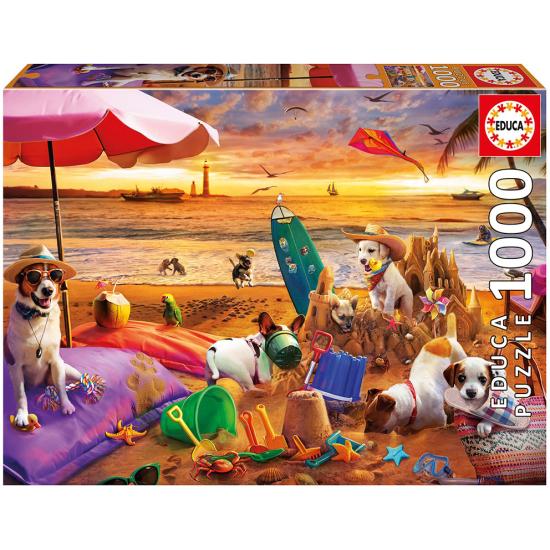 Puzzle Educa Cães Brincando na Praia 1000 Peças