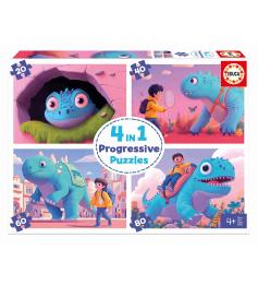Puzzle Educa Dinossauros fofos Progressivo 20+40+60+80 peças