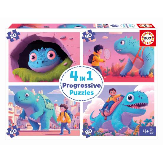 Puzzle Educa Dinossauros fofos Progressivo 20+40+60+80 peças