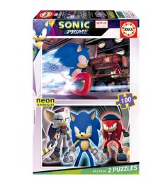 Puzzle Educa Sonic Prime Neón de 2 x 100 peças