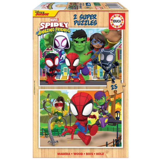 Puzzle Educa Spidey and Friends de 2 x 25 peças de madeira
