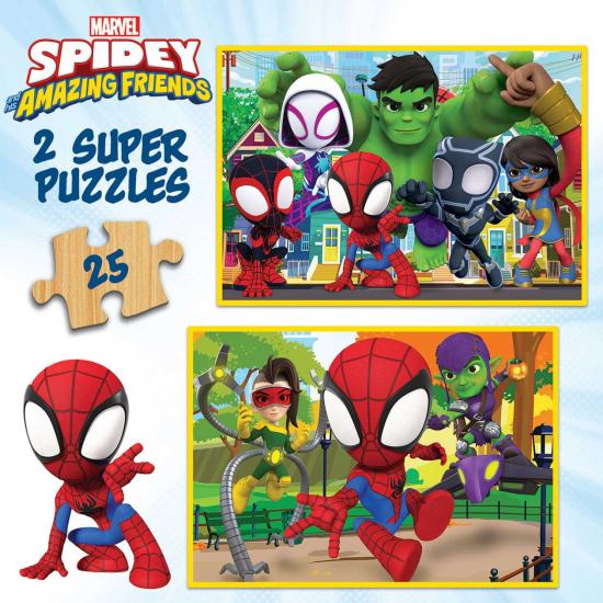 Puzzle Educa Spidey and Friends de 2 x 25 peças de madeira