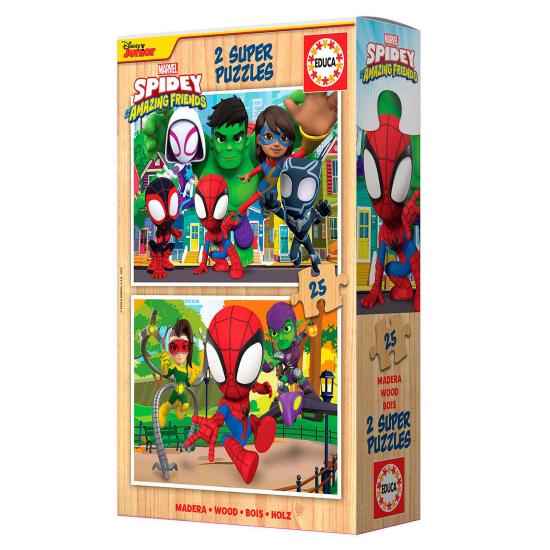 Puzzle Educa Spidey and Friends de 2 x 25 peças de madeira