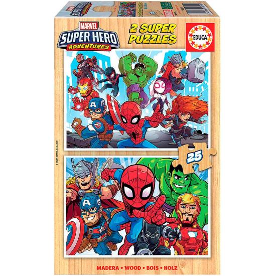 Puzzle Educa Super Hero Adventures 2 x 25 peças de madeira