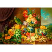 Puzzle Enjoy a natureza morta com flores, frutas e pa