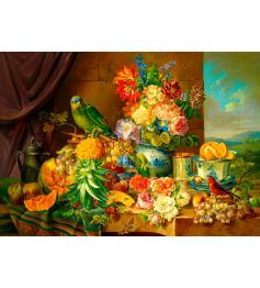 Puzzle Enjoy a natureza morta com flores, frutas e pa