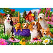Puzzle Enjoy Filhotes de cachorro no jardim de 1000 Peças