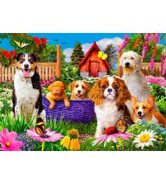 Puzzle Enjoy Filhotes de cachorro no jardim de 1000 Peças