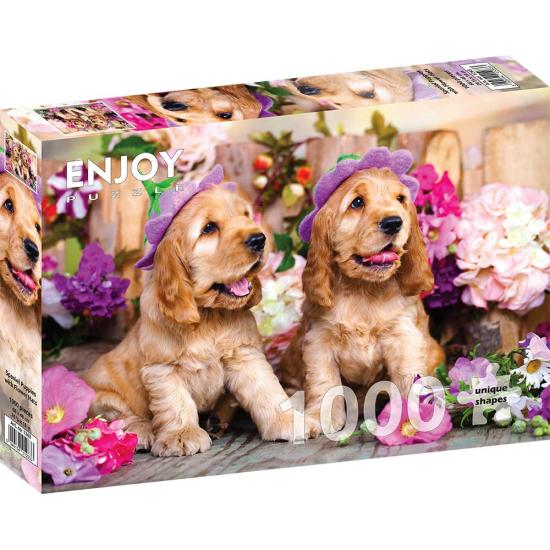 Puzzle Enjoy de filhotes de Spaniel com chapéus florid