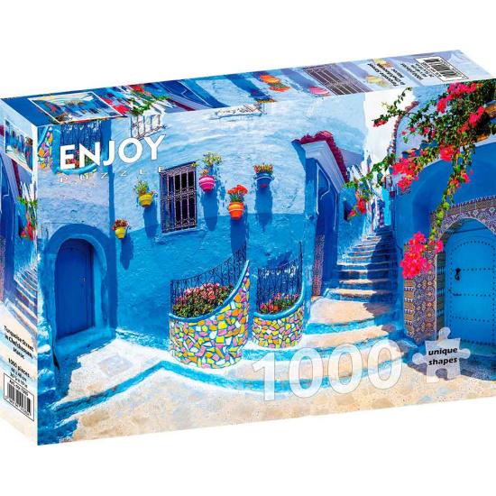 Puzzle Enjoy da Rua Turquesa em Chefchaouen, Marrocos de 1000