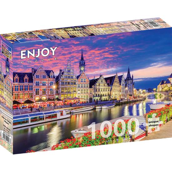 Puzzle Enjoy Ghent em Crepúsculo, Bélgica de 1000 Peças Puzzle Enjoy Ghent em Crepúsculo, Bélgica de 1000 Peças