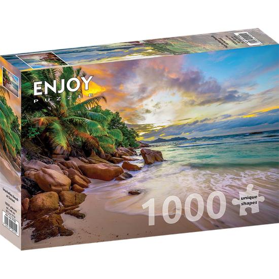 Puzzle Enjoy Praia das Seychelles ao pôr do Sol de 1000 Peças