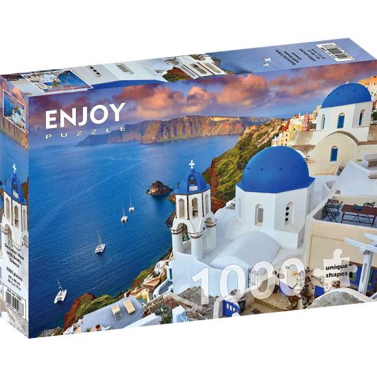 Puzzle Enjoy da vista de Santorini com barcos de 1000