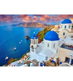 Puzzle Enjoy da vista de Santorini com barcos de 1000