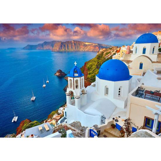 Puzzle Enjoy da vista de Santorini com barcos de 1000
