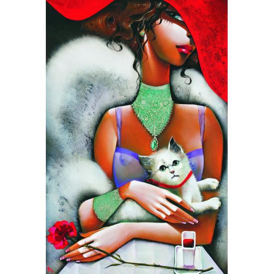 Puzzle Mulher Dourada com Gato 1000 Peças