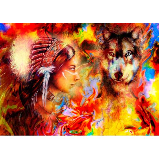 Puzzle Grafika Mulher Indiana e o Lobo de 2000 Peças