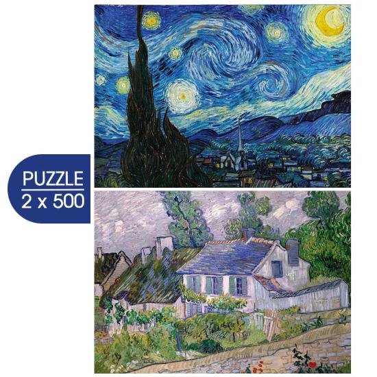 Puzzle Grafika Noite Estrelada e Casa em Auvers 2x500 Peças