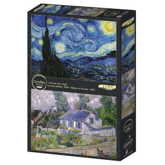 Puzzle Grafika Noite Estrelada e Casa em Auvers 2x500 Peças