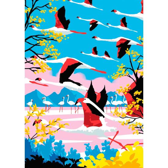 Puzzle Hachette Voo dos Flamingos Cor de Rosa 500 peças