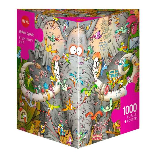 Heye Elephant Life Puzzle, Caixa Triangular de 1000 Pçs