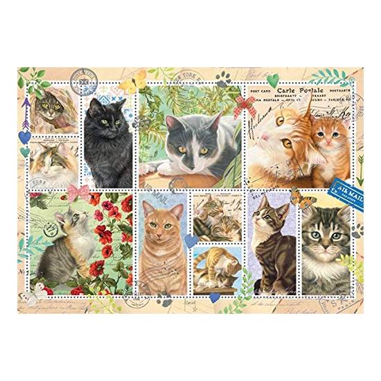 Puzzle Jumbo de coleção de selos de gato de 1.000 peças