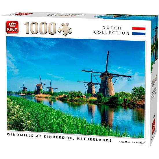 Puzzle King Windmills em Kinderdijk, Holanda de 1000 Pzs