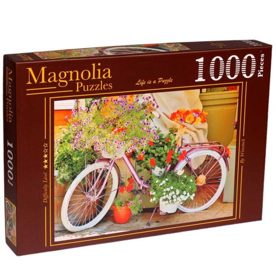 Puzzle Magnolia bicicleta com flores 1000 peças Puzzle Magnolia bicicleta com flores 1000 peças