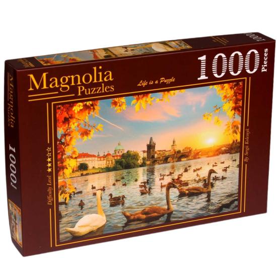 Puzzle Magnolia Swans na Ponte Carlos 1000 Peças