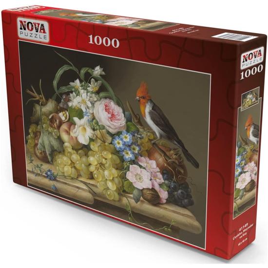 Puzzle Nova Natureza-Morta de Flores, Frutas e Pássaros 1000 Pe?