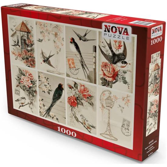 Puzzle de colagem de pássaros vintage de 1000 peças Nova Puzzle de colagem de pássaros vintage de 1000 peças Nova