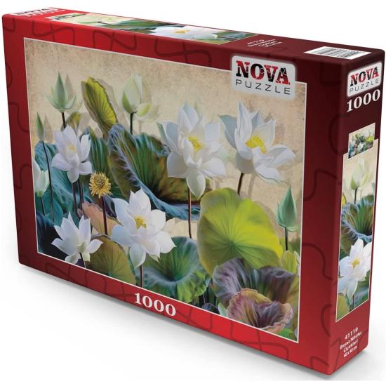 Puzzle Nova Flores de Lótus Branco 1000 Peças