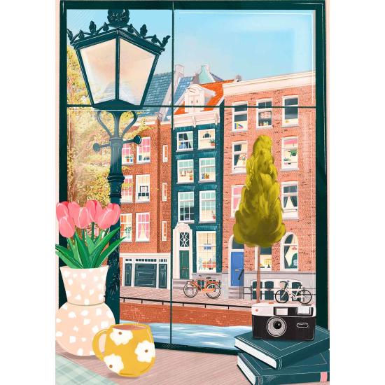 Puzzle Pieces and Peace Amsterdã de uma cafeteria 500 Pçs Puzzle Pieces and Peace Amsterdã de uma cafeteria 500 Pçs