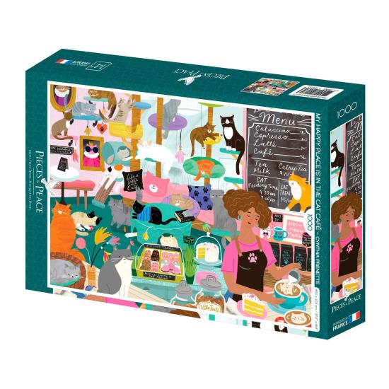 Puzzle Pieces and Peace O meu lugar feliz Cat Café de 1000 pçs