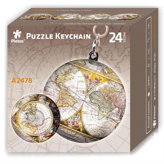 Puzzle Pintoo 3D globo antigo chaveiro 24 peças