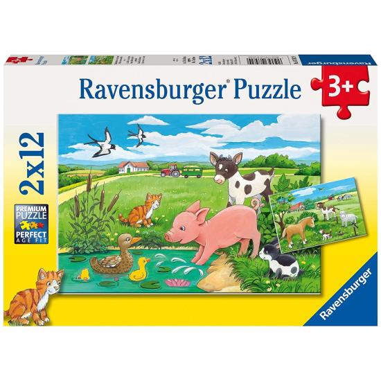 Cachorros Ravensburger Puzzle no campo 2x12 peças Cachorros Ravensburger Puzzle no campo 2x12 peças