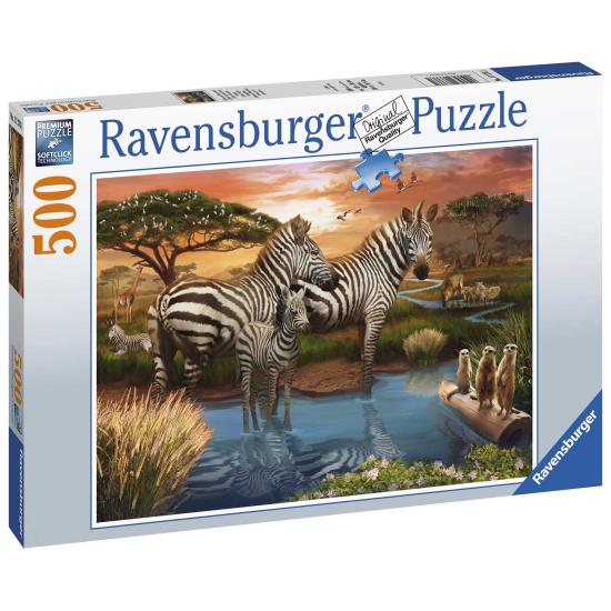 Puzzle Ravensburger Zebras no Bebedouro de 500 Peças