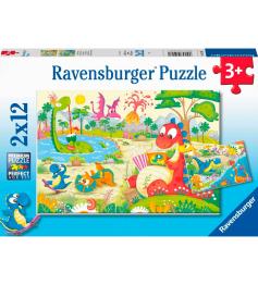 Puzzle  Ravensburger  Dinossauros Brincalhão de 2x12 peças