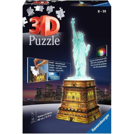 Puzzle Ravensburger Estátua da Liberdade Noite Edição 3D 108 Puzzle Ravensburger Estátua da Liberdade Noite Edição 3D 108