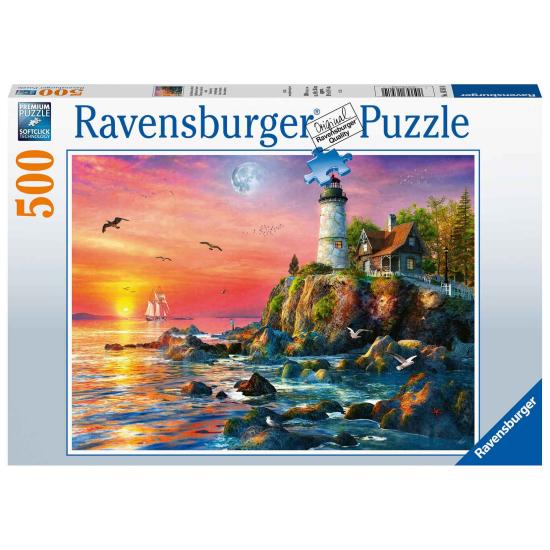 Puzzle Ravensburger Farol ao pôr do Sol de 500 peças Puzzle Ravensburger Farol ao pôr do Sol de 500 peças