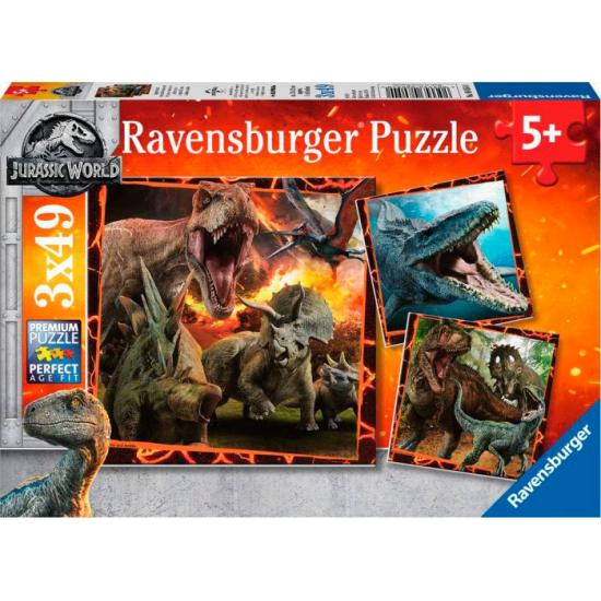 Puzzle do mundo jurássico Ravensburger, 3x49 peças