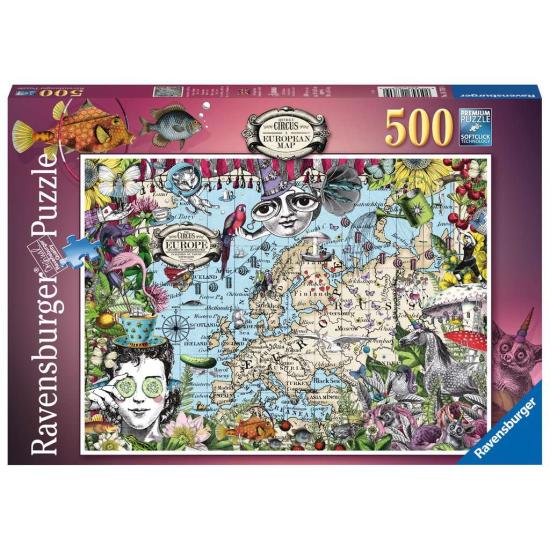Ravensburger Puzzle Mapa Europeu, Circo Peculiar de 500 Peças