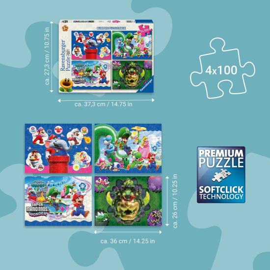 Puzzle Ravensburger Super Mario Bros Wonder de 4 x 100 Peças
