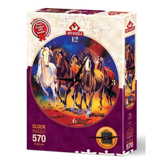 Puzzle Relógio Arte Puzzle Jades Cavalos 570 Peças