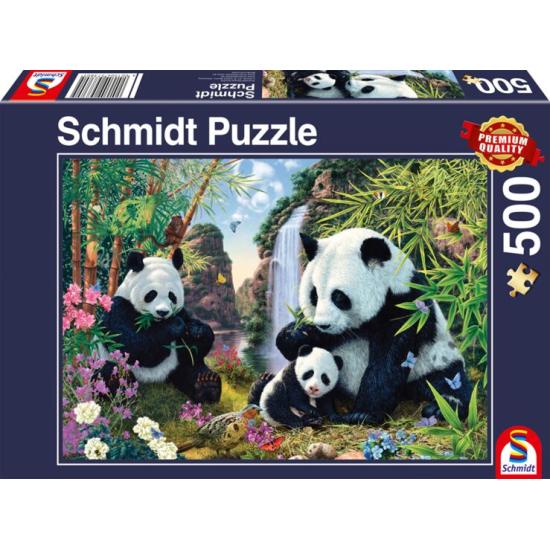 Puzzle Schmidt Família Panda na Cachoeira de 500 peças Puzzle Schmidt Família Panda na Cachoeira de 500 peças