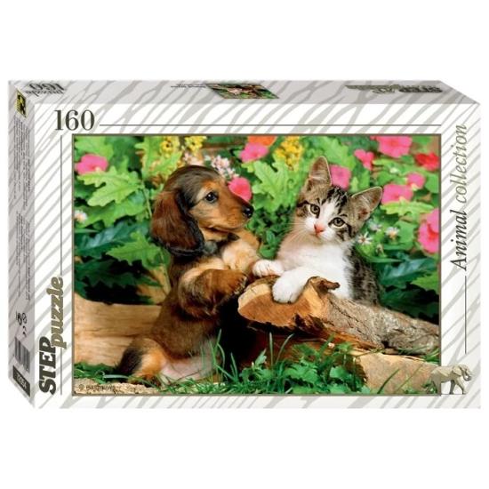Puzzle Step Puzzle Gatinho e Cachorrinho de 160 Peças