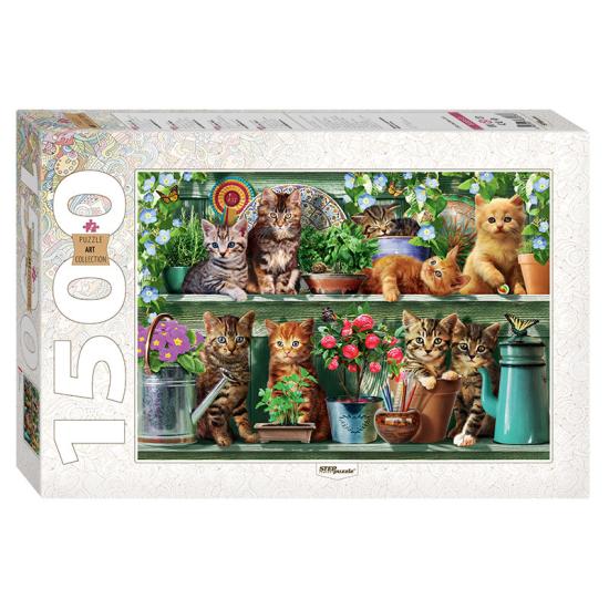 Puzzle Step Puzzle Gatinhos Na Prateleira de 1500 Peças Puzzle Step Puzzle Gatinhos Na Prateleira de 1500 Peças