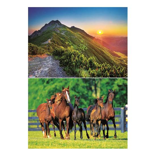 Puzzle Trefl Sunset no Tatra e Manada de Cavalos 2 x 1000