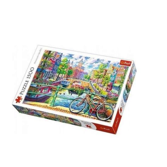 Puzzle Trefl Bicicleta no Canal de Amsterdã de 1500 Peças